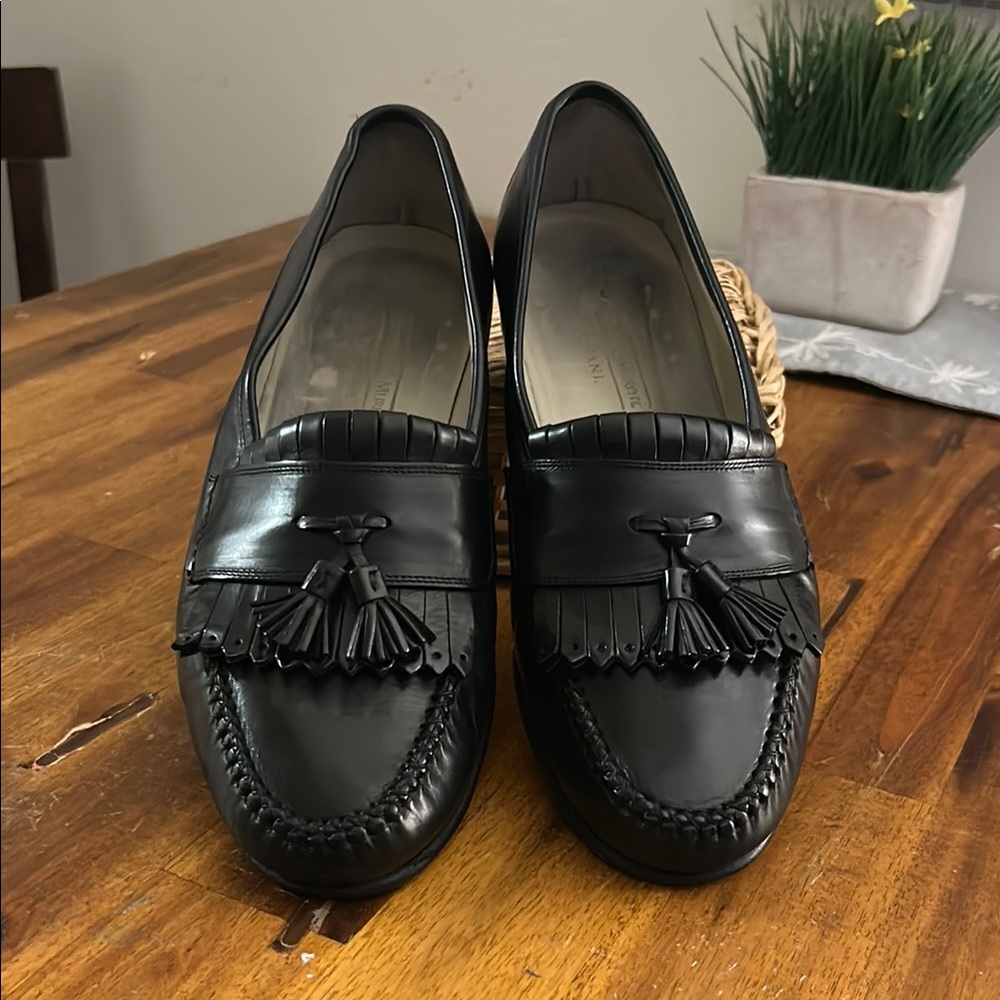 Made in Italy Johnston&Murphy Black Leather Tassel/Kiltie Moccasin Loafers Shoes